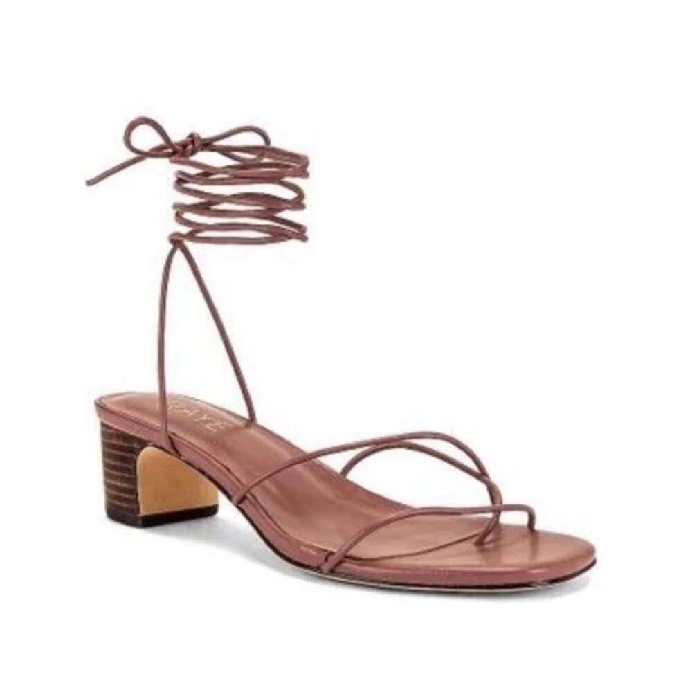 RAYE Talia Pink Leather Ankle Wrap Sandals Block Heel Size 8.5